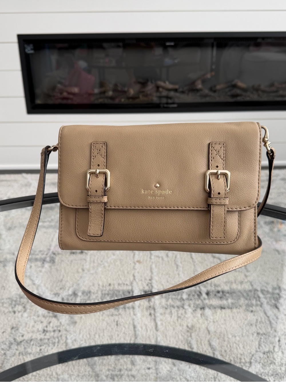 kate spade cruiser Neil Allen Street Taupe Leather Buckle-Accent Crossbody